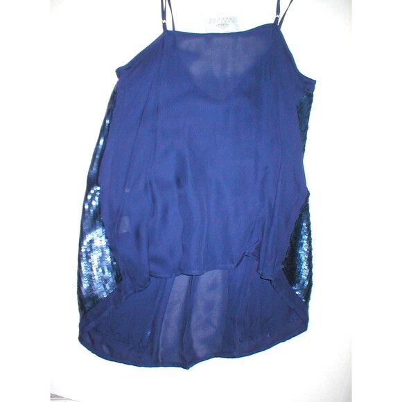 New Womens Designer Madison Marcus Silk Sequin Blouse Top Cami XS Dark Blue Tank - Picture 6 of 6